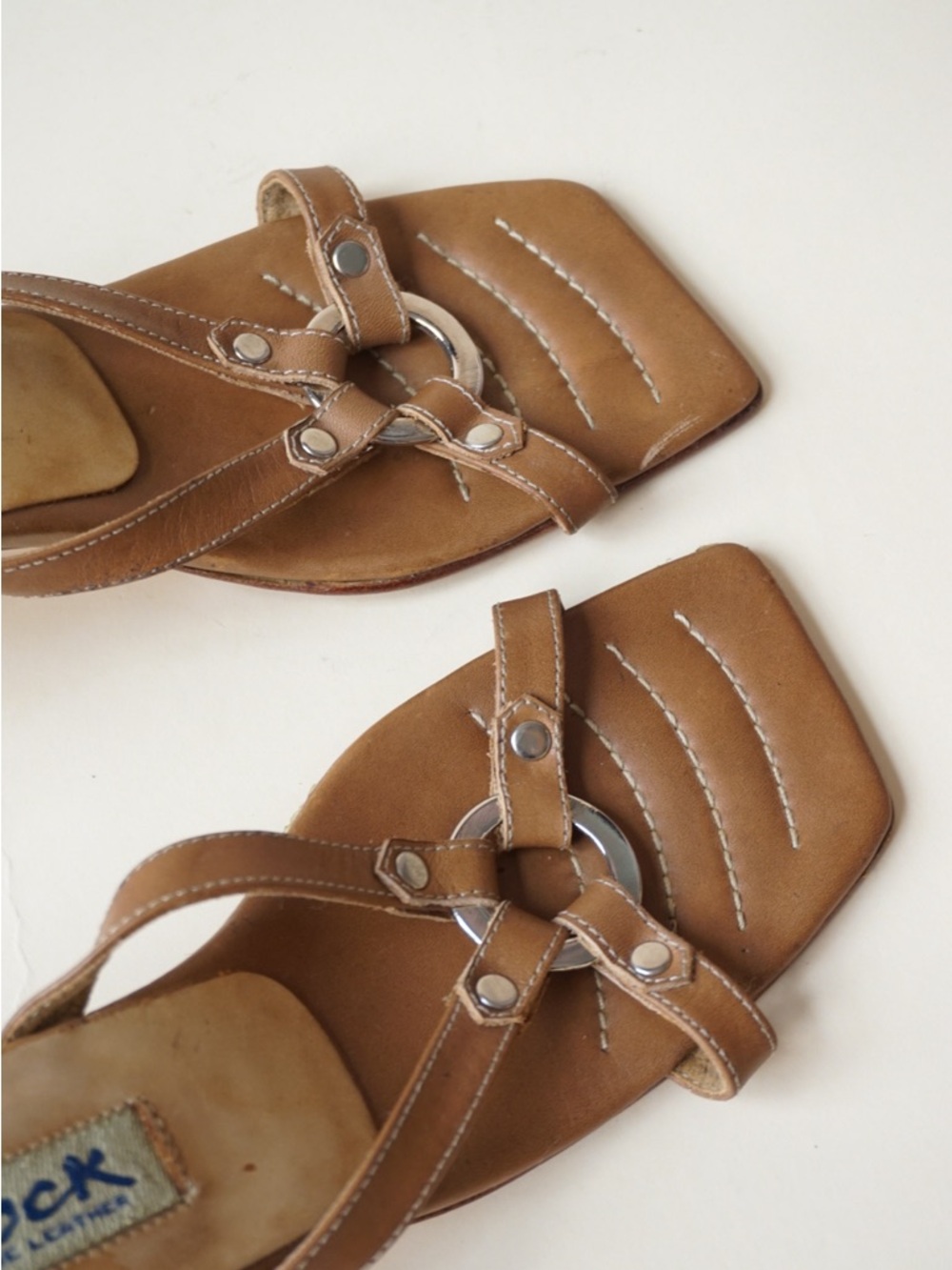 Shock Vintage Columbian Made Leather Ring Square Toe Y2K Heels - Size 37 - Picture 4 of 10
